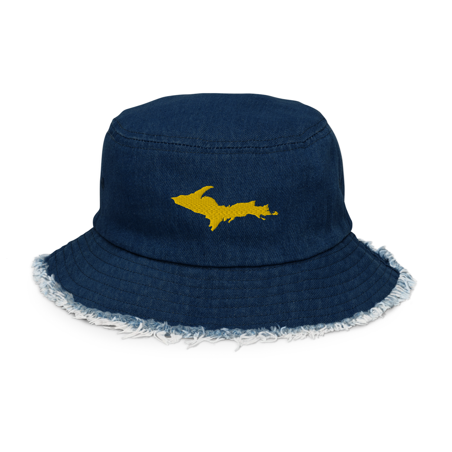 Michigan Upper Peninsula Distressed Denim Hat (w/ Gold UP Outline)