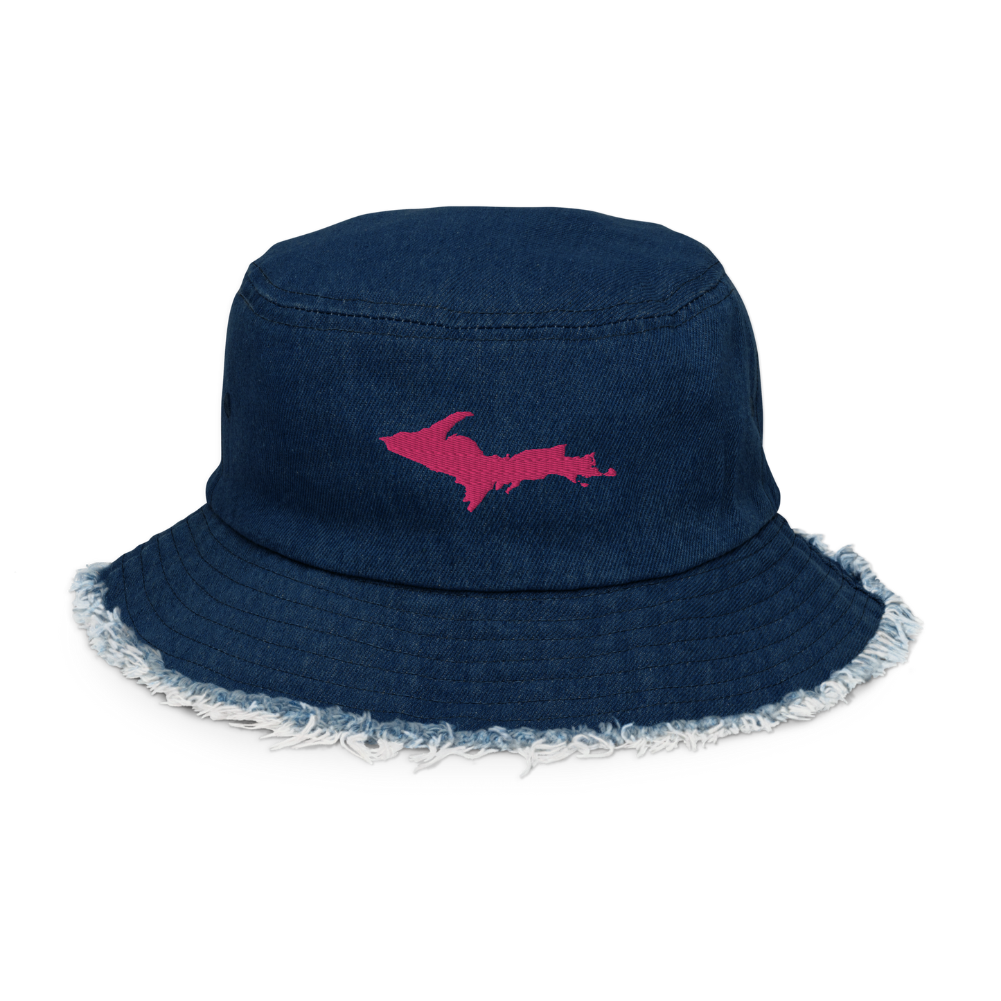 Michigan Upper Peninsula Distressed Denim Hat (w/ Pink UP Outline)