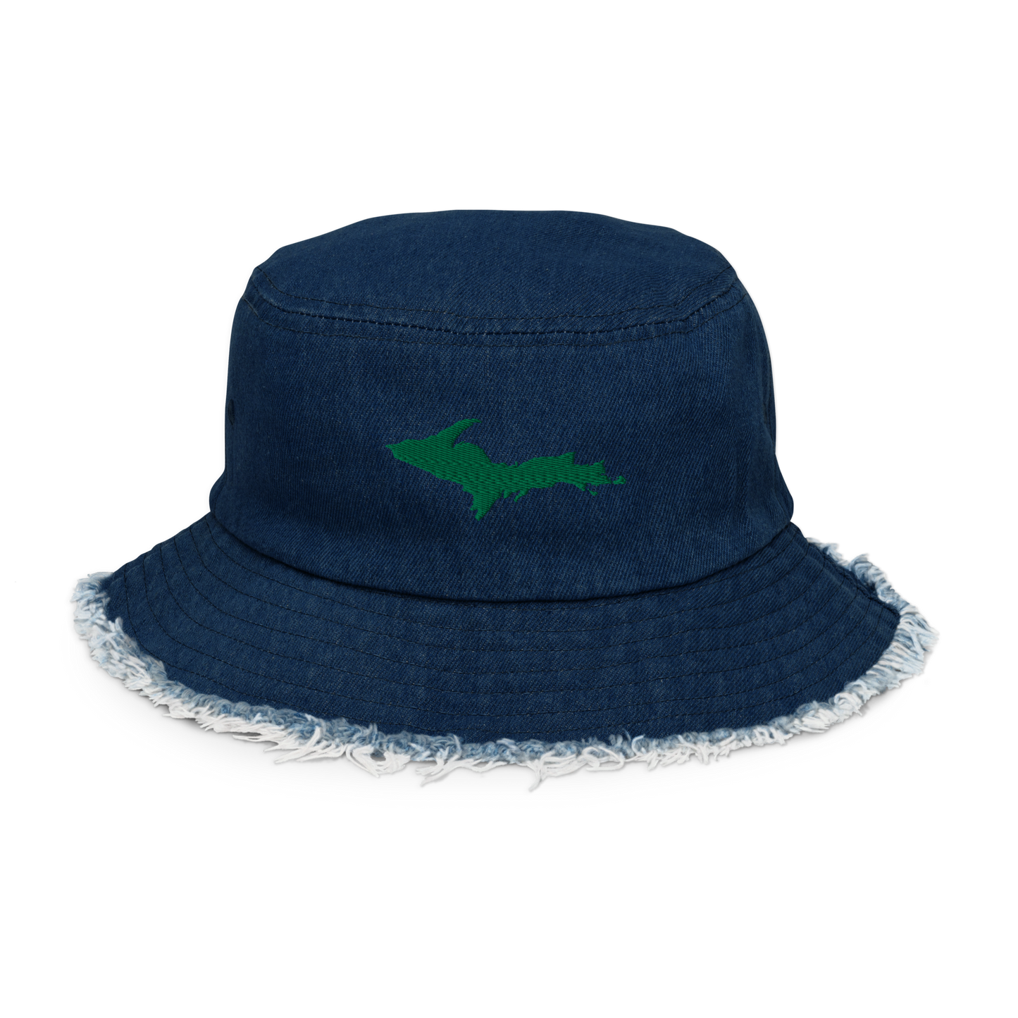 Michigan Upper Peninsula Distressed Denim Hat (w/ Green UP Outline)