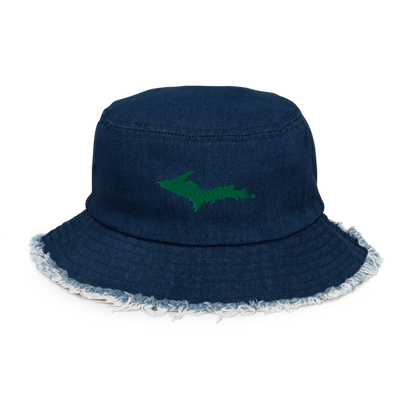 Michigan Upper Peninsula Distressed Denim Hat (w/ Green UP Outline)