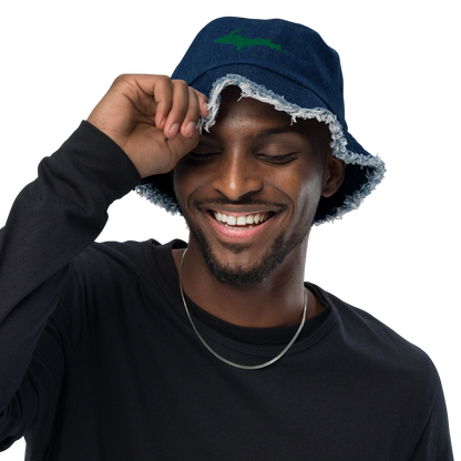 Michigan Upper Peninsula Distressed Denim Hat (w/ Green UP Outline)