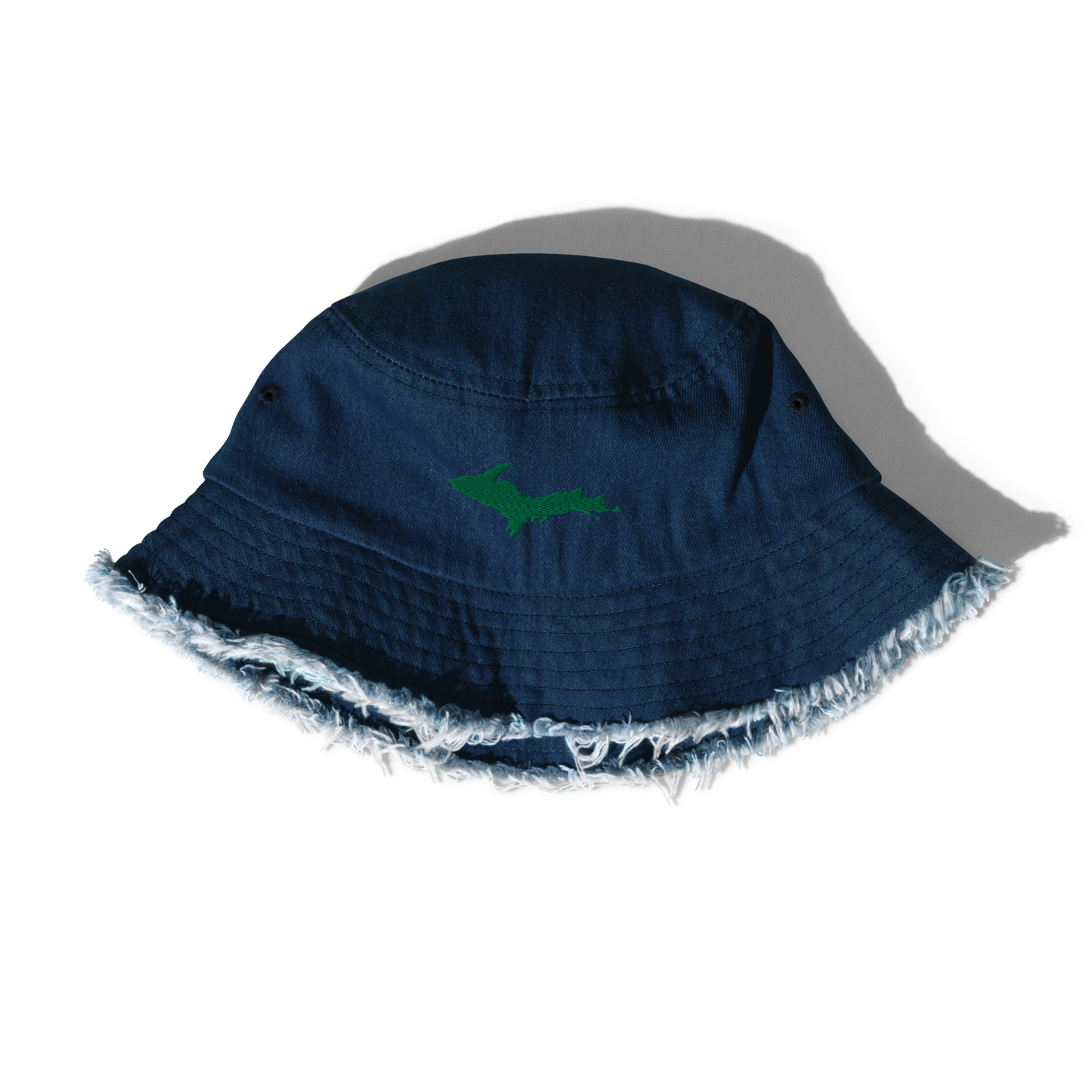 Michigan Upper Peninsula Distressed Denim Hat (w/ Green UP Outline)