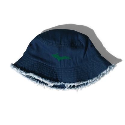 Michigan Upper Peninsula Distressed Denim Hat (w/ Green UP Outline)