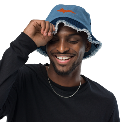 Michigan Upper Peninsula Distressed Denim Hat (w/ Orange UP Outline)