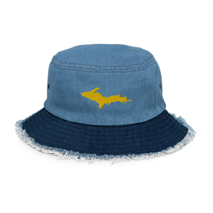 Michigan Upper Peninsula Distressed Denim Hat (w/ Gold UP Outline)