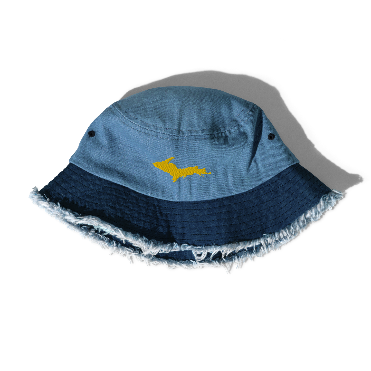 Michigan Upper Peninsula Distressed Denim Hat (w/ Gold UP Outline)