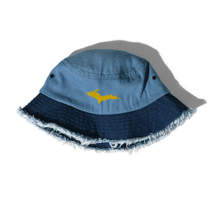 Michigan Upper Peninsula Distressed Denim Hat (w/ Gold UP Outline)