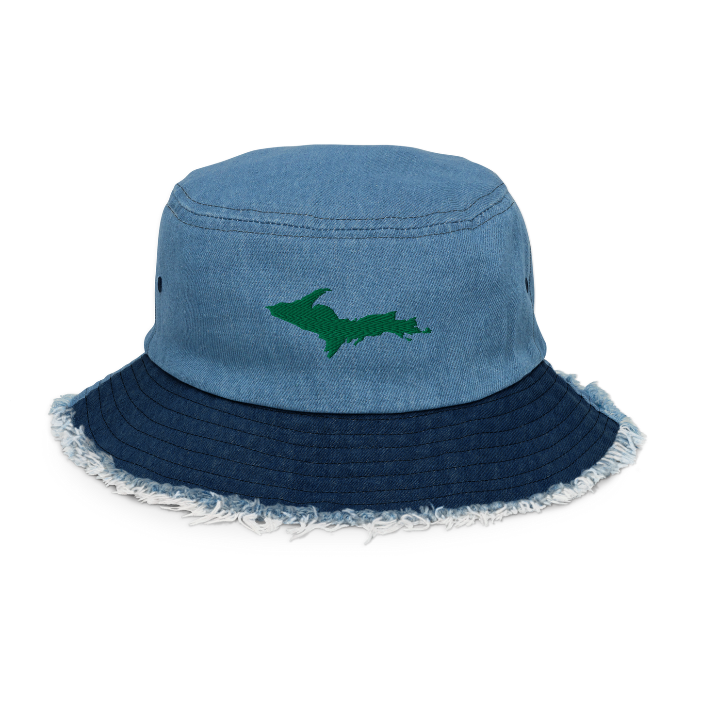 Michigan Upper Peninsula Distressed Denim Hat (w/ Green UP Outline)