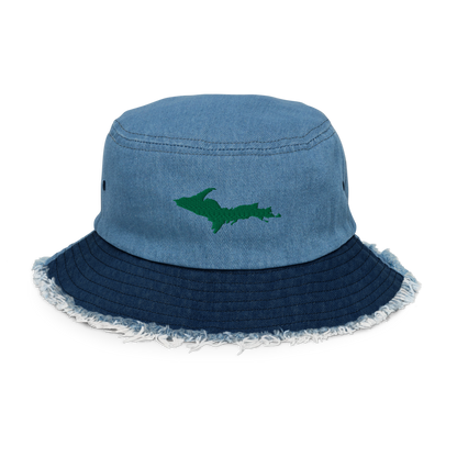 Michigan Upper Peninsula Distressed Denim Hat (w/ Green UP Outline)