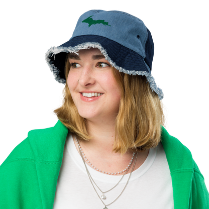 Michigan Upper Peninsula Distressed Denim Hat (w/ Green UP Outline)