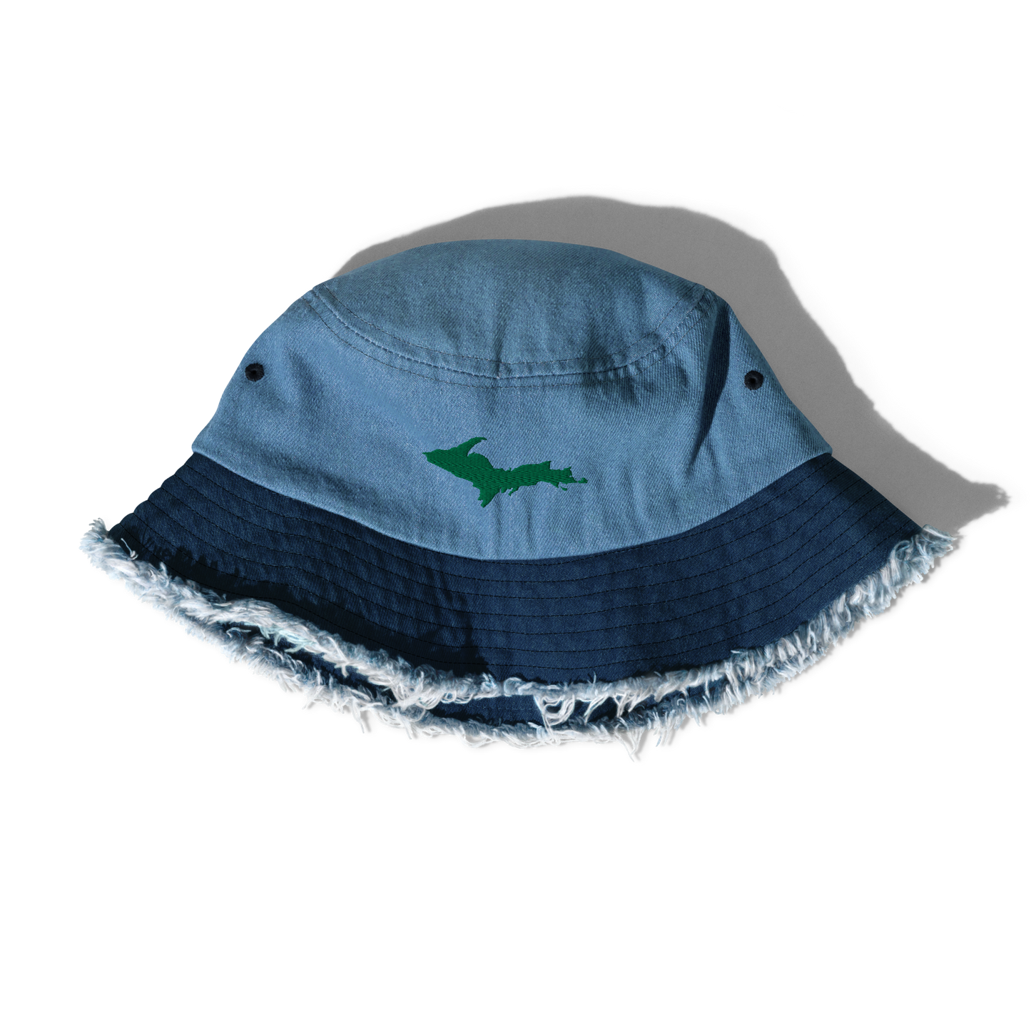 Michigan Upper Peninsula Distressed Denim Hat (w/ Green UP Outline)