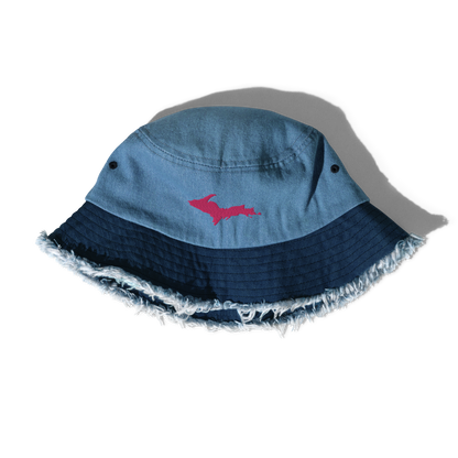 Michigan Upper Peninsula Distressed Denim Hat (w/ Pink UP Outline)