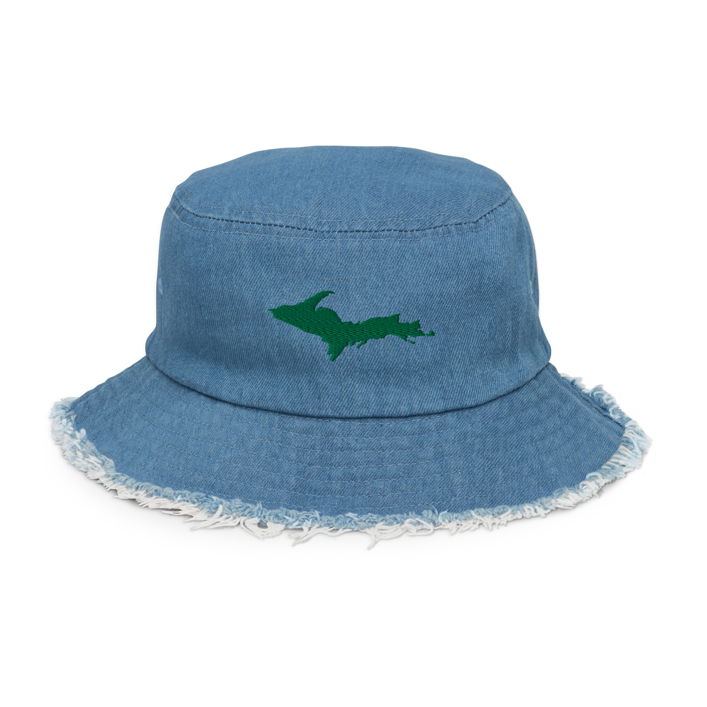 Michigan Upper Peninsula Distressed Denim Hat (w/ Green UP Outline)