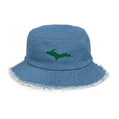 Michigan Upper Peninsula Distressed Denim Hat (w/ Green UP Outline)