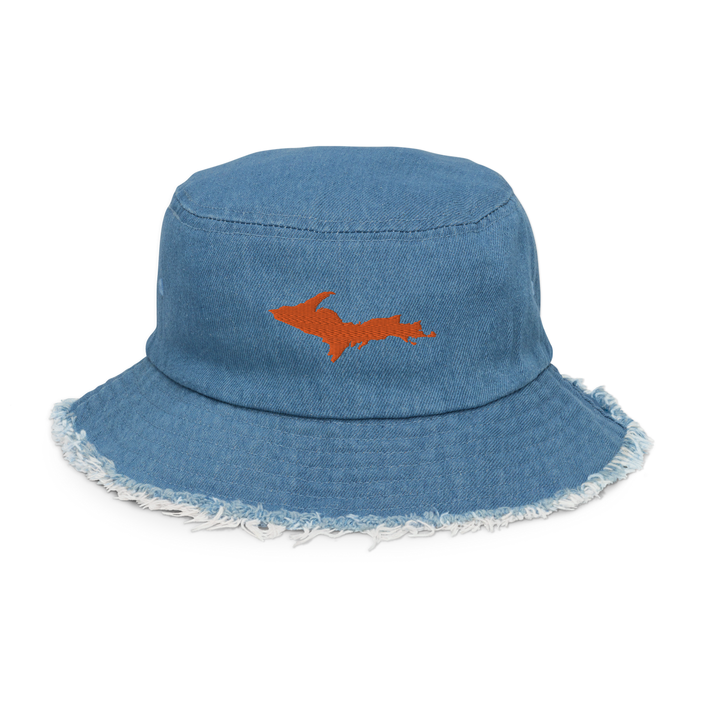 Michigan Upper Peninsula Distressed Denim Hat (w/ Orange UP Outline)