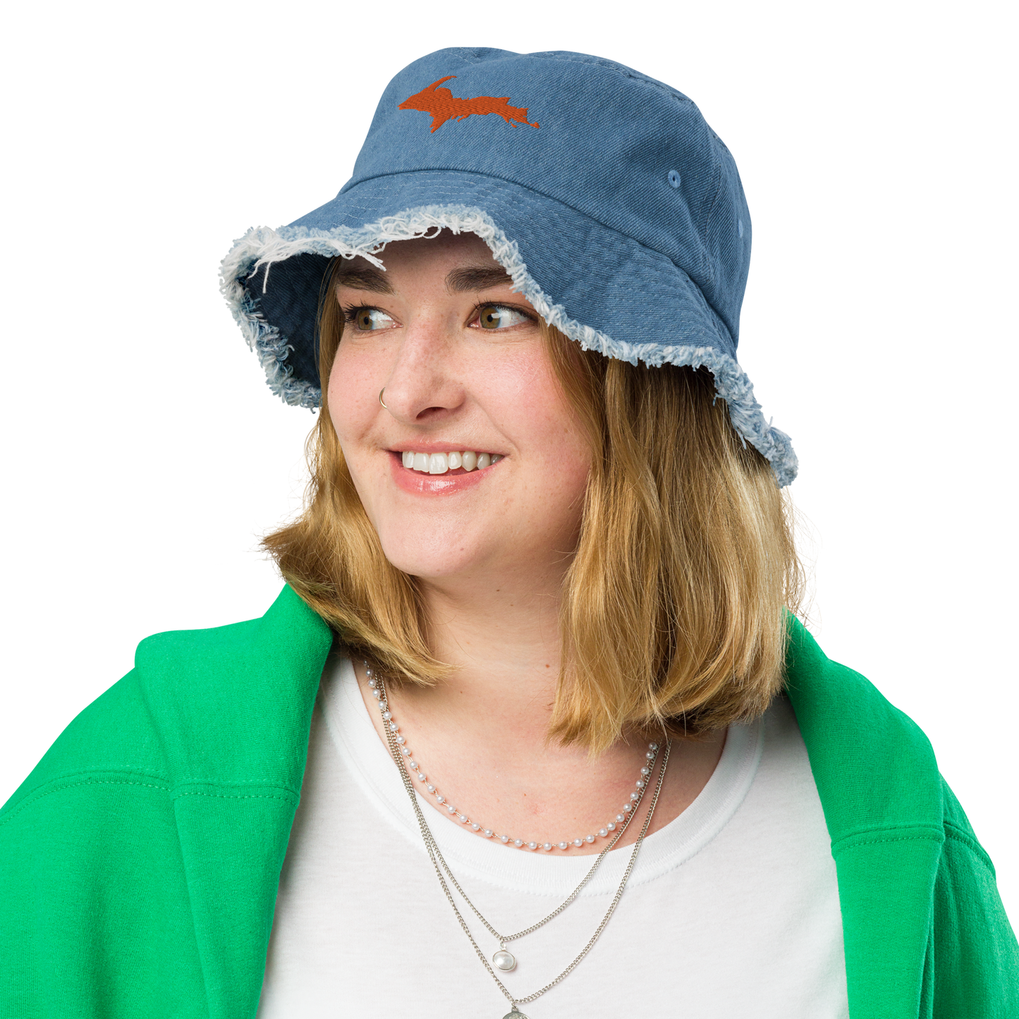 Michigan Upper Peninsula Distressed Denim Hat (w/ Orange UP Outline)