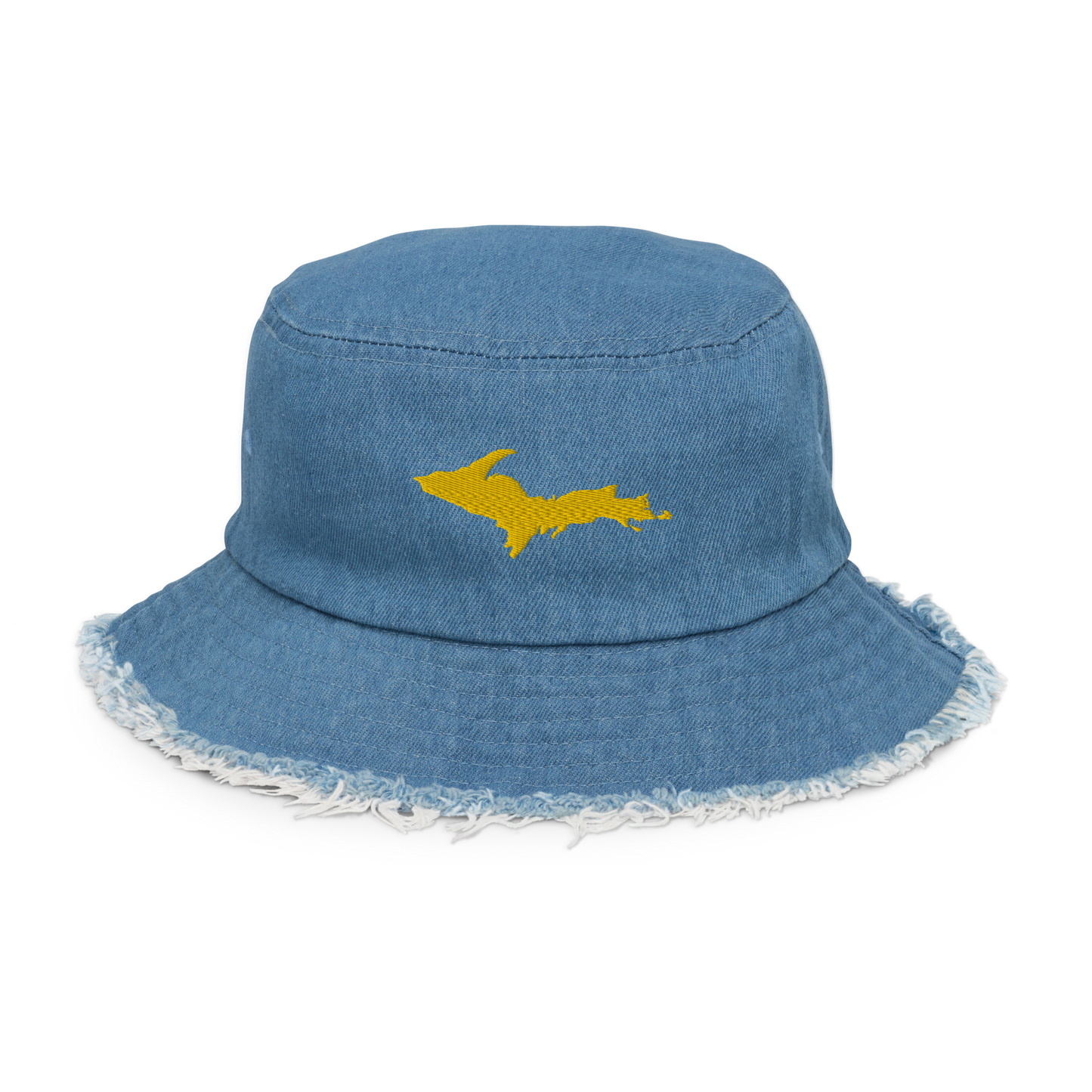 Michigan Upper Peninsula Distressed Denim Hat (w/ Gold UP Outline)