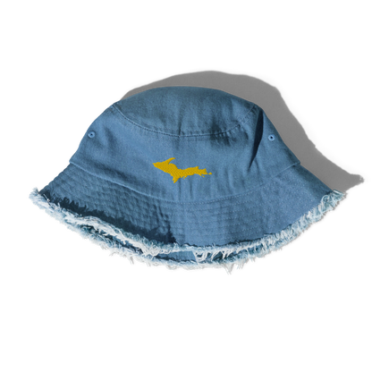 Michigan Upper Peninsula Distressed Denim Hat (w/ Gold UP Outline)