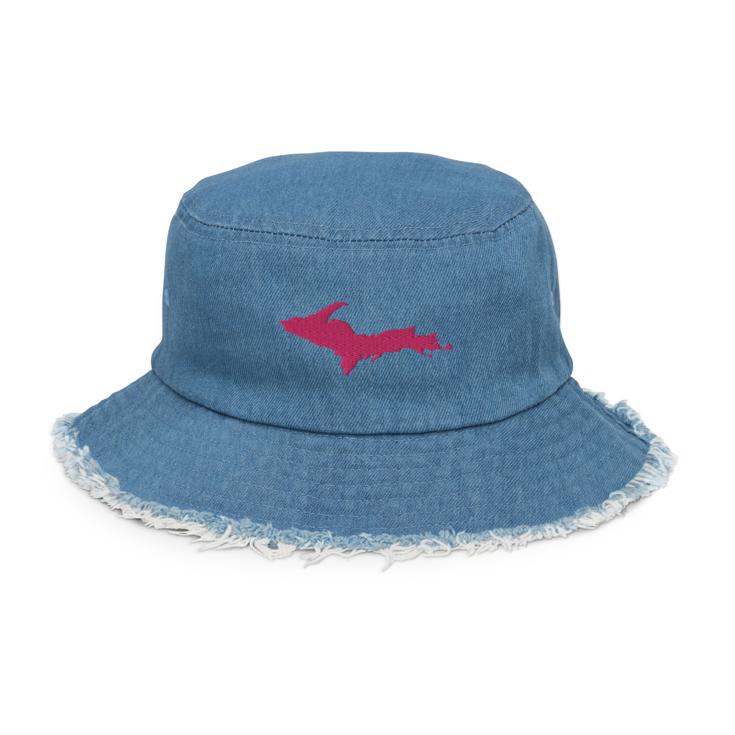 Michigan Upper Peninsula Distressed Denim Hat (w/ Pink UP Outline)