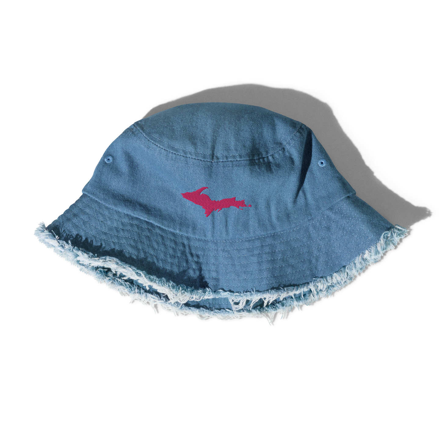 Michigan Upper Peninsula Distressed Denim Hat (w/ Pink UP Outline)