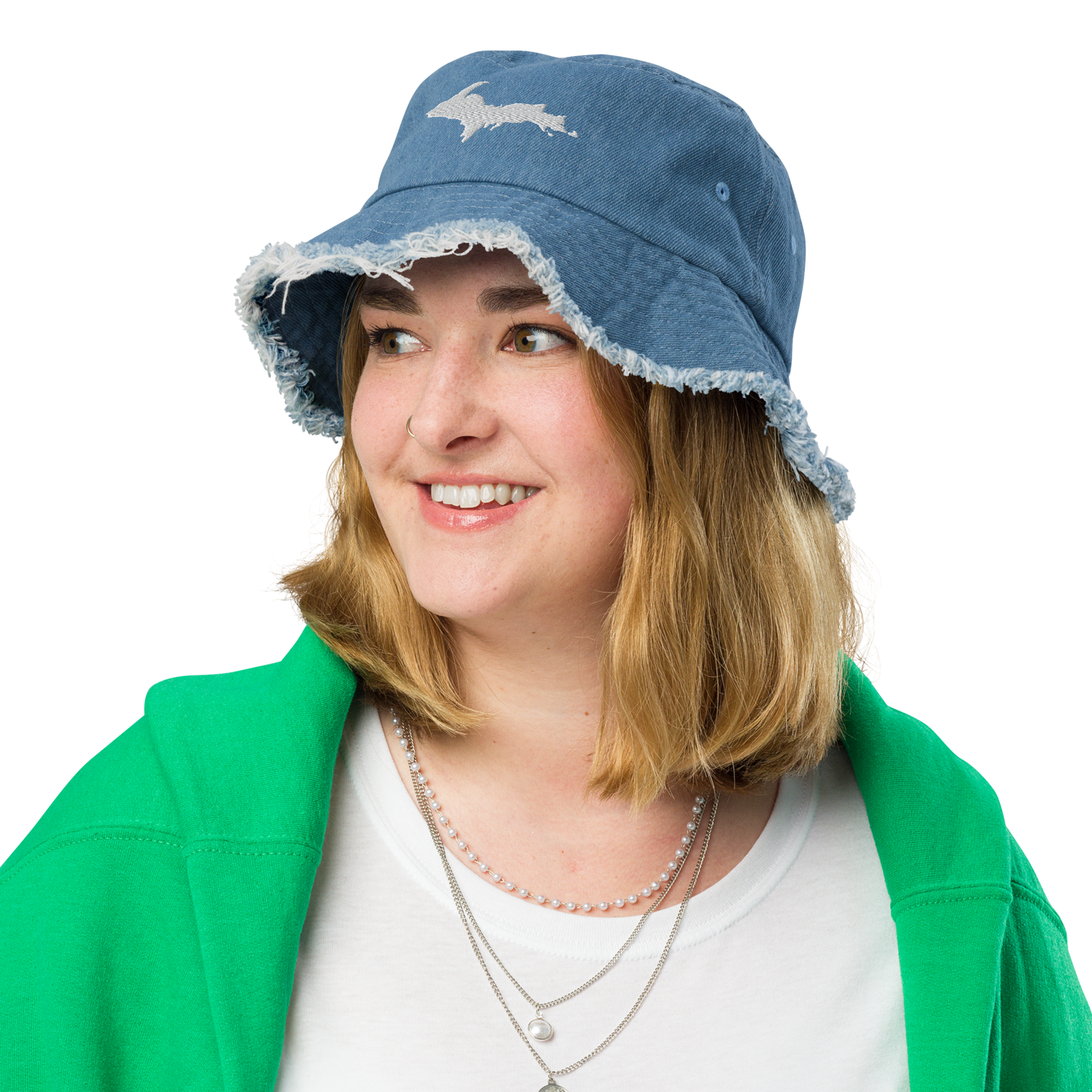 Michigan Upper Peninsula Distressed Denim Hat (w/ UP Outline)