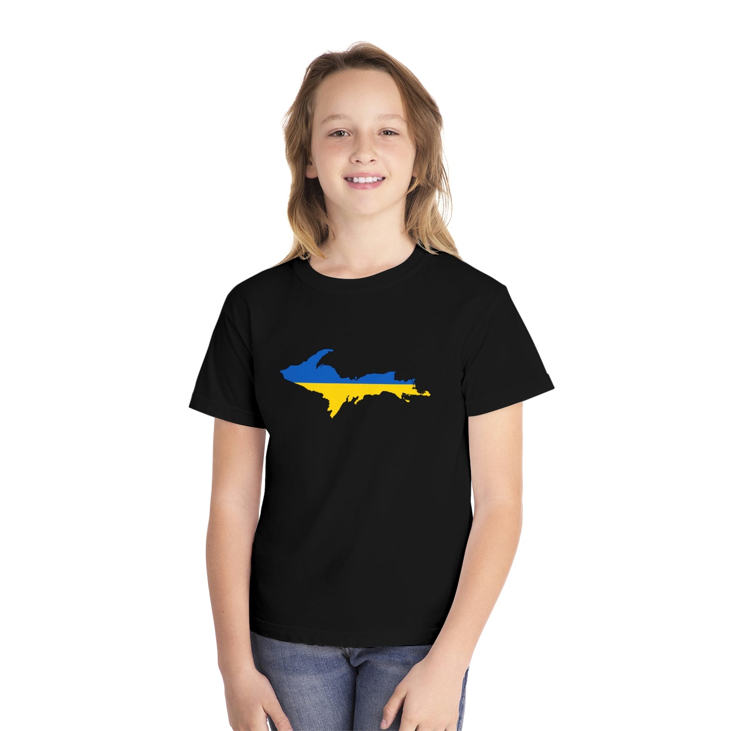 Michigan Upper Peninsula T-Shirt (w/ UP Ukraine Flag Outline) | Youth Garment-Dyed