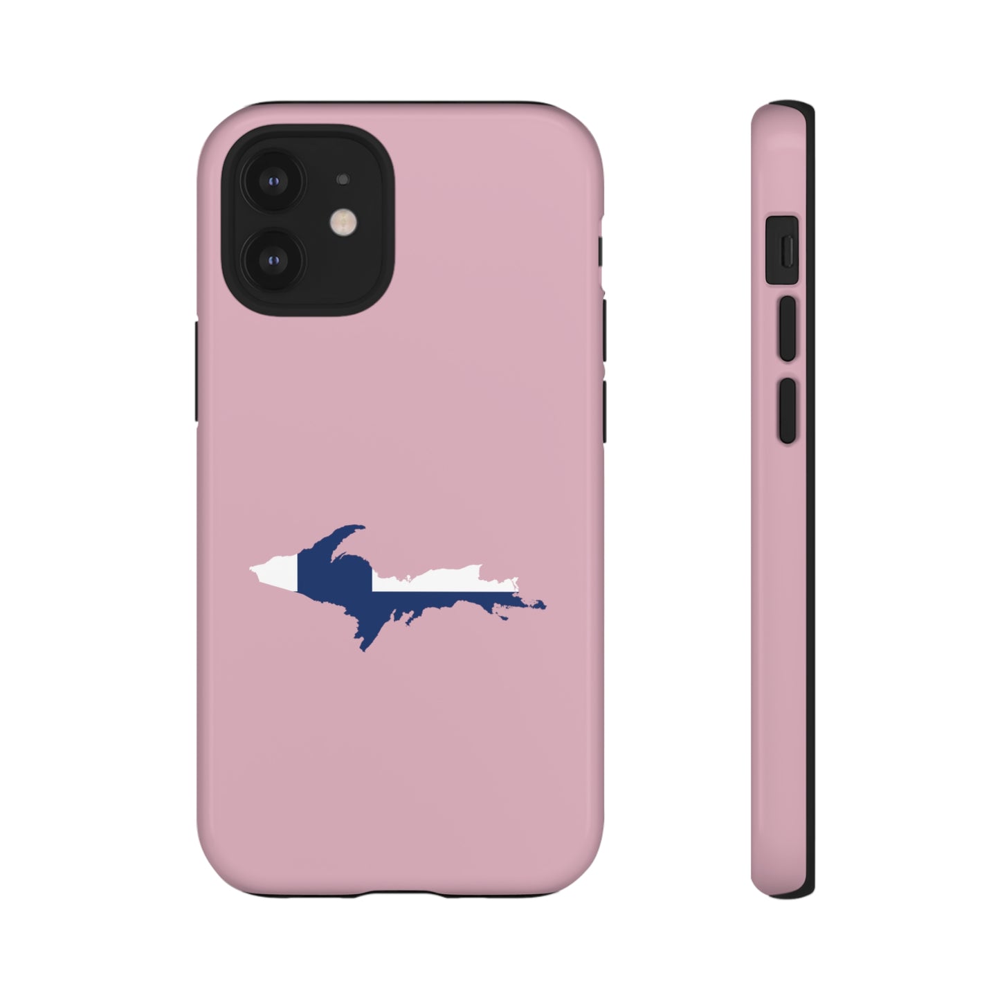 Michigan Upper Peninsula Tough Phone Case (Pink w/ UP Finland Flag Outline) | Apple iPhone