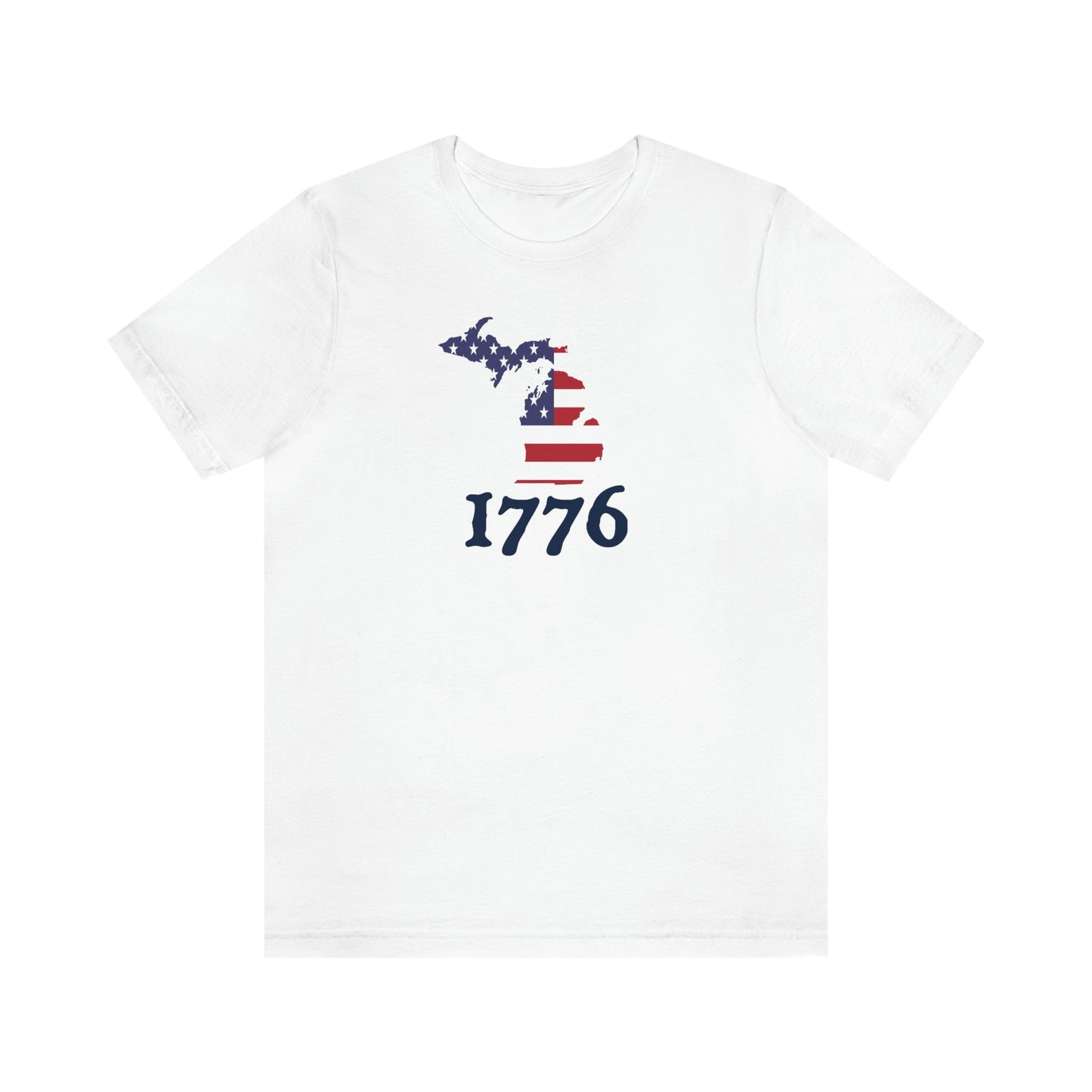 Michigan '1776' T-Shirt (Woodcut Font w/ MI USA Flag Outline) | Unisex Standard Fit