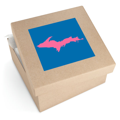 Michigan Upper Peninsula Square Sticker (Azure w/ Pink UP Outline) | Indoor/Outdoor