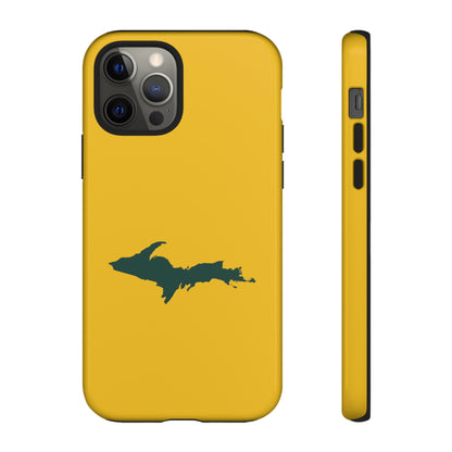 Michigan Upper Peninsula Tough Phone Case (Gold w/ Green UP Outline) | Apple iPhone