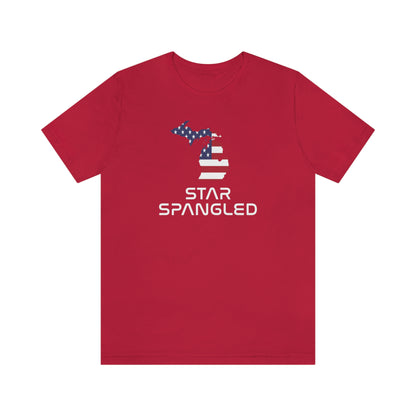 Michigan 'Star Spangled' T-Shirt (Space Agency Font w/ MI USA Flag Outline) | Unisex Standard Fit