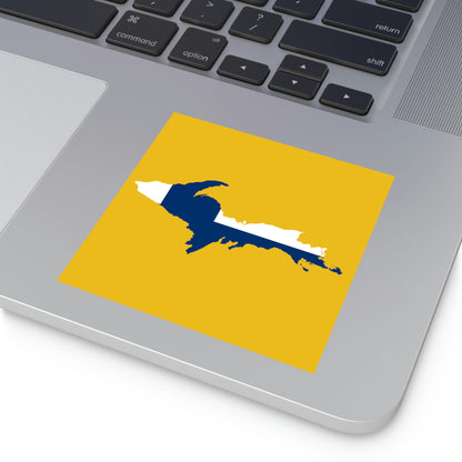 Michigan Upper Peninsula Square Sticker (Gold w/ UP Finland Flag Outline) | Indoor/Outdoor