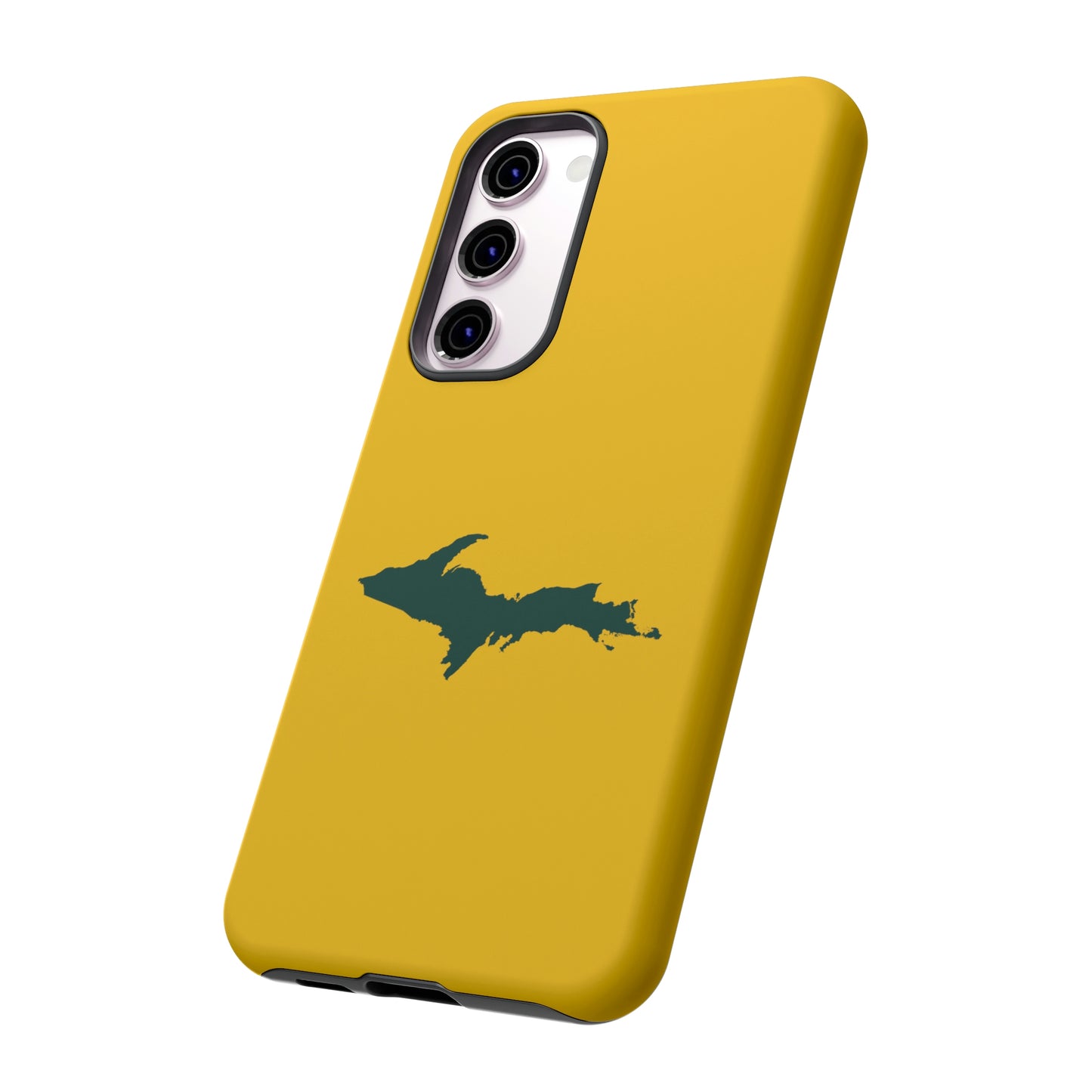 Michigan Upper Peninsula Tough Phone Case (Gold w/ Green UP Outline) | Samsung & Pixel Android