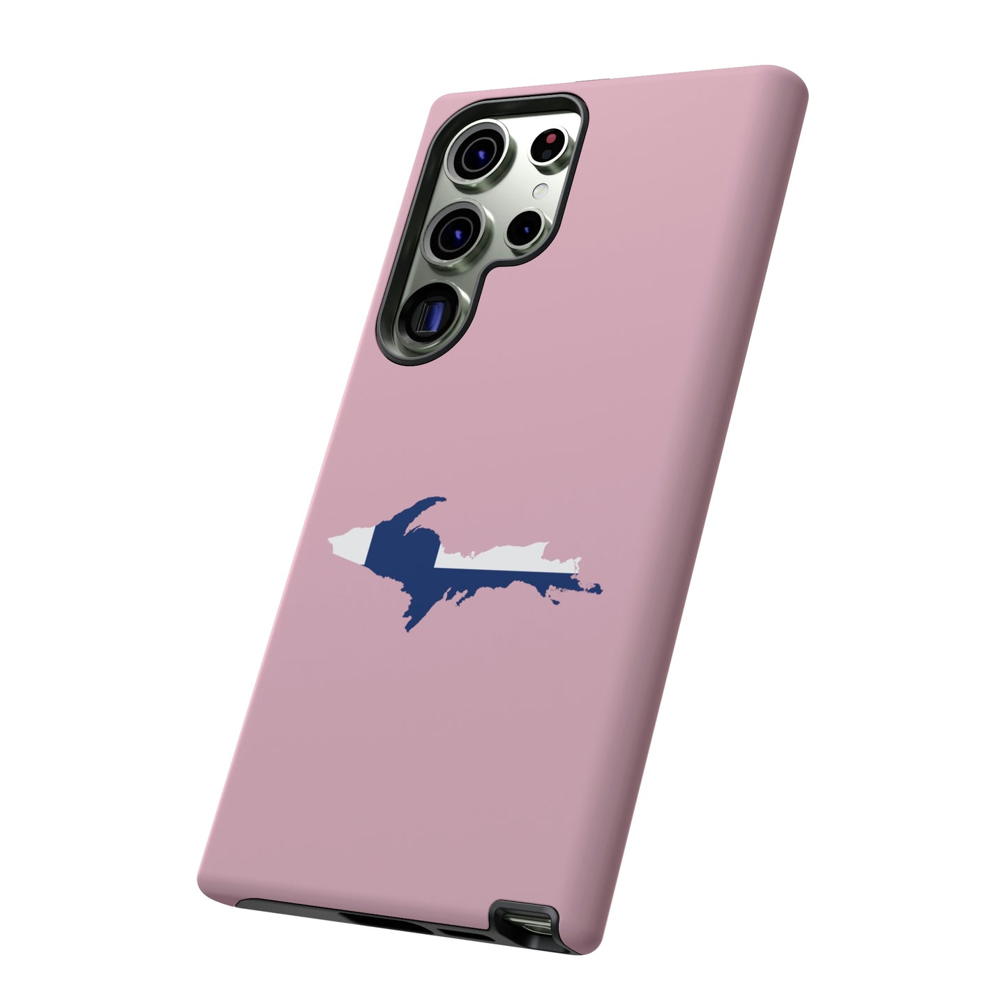 Michigan Upper Peninsula Tough Phone Case (Pink w/ UP Finland Flag Outline) | Samsung & Pixel Android