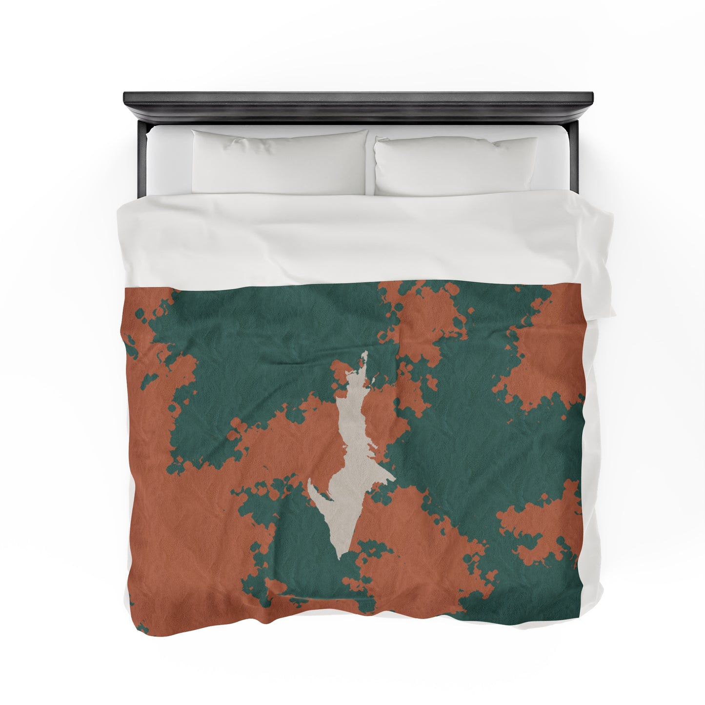 Michigan Upper Peninsula Plush Blanket (Copper Country Camo w/ UP Outline) | Canvas Color