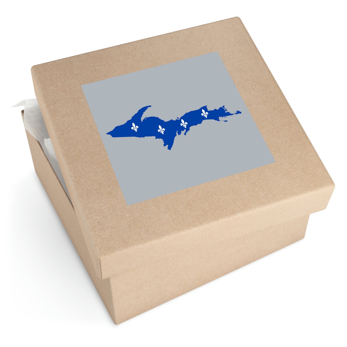 Michigan Upper Peninsula Square Sticker (Silver w/ UP Quebec Flag Outline) | Indoor/Outdoor