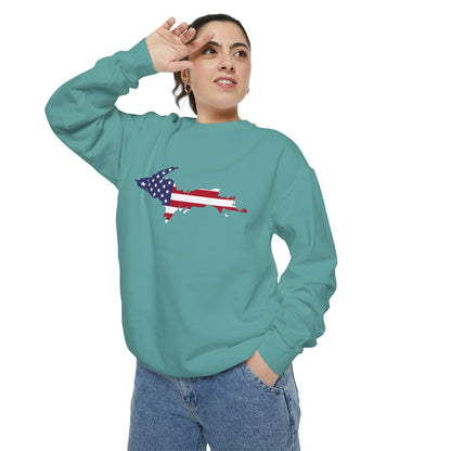 Michigan Upper Peninsula Sweatshirt (w/ UP USA Flag Outline) | Unisex Garment Dyed