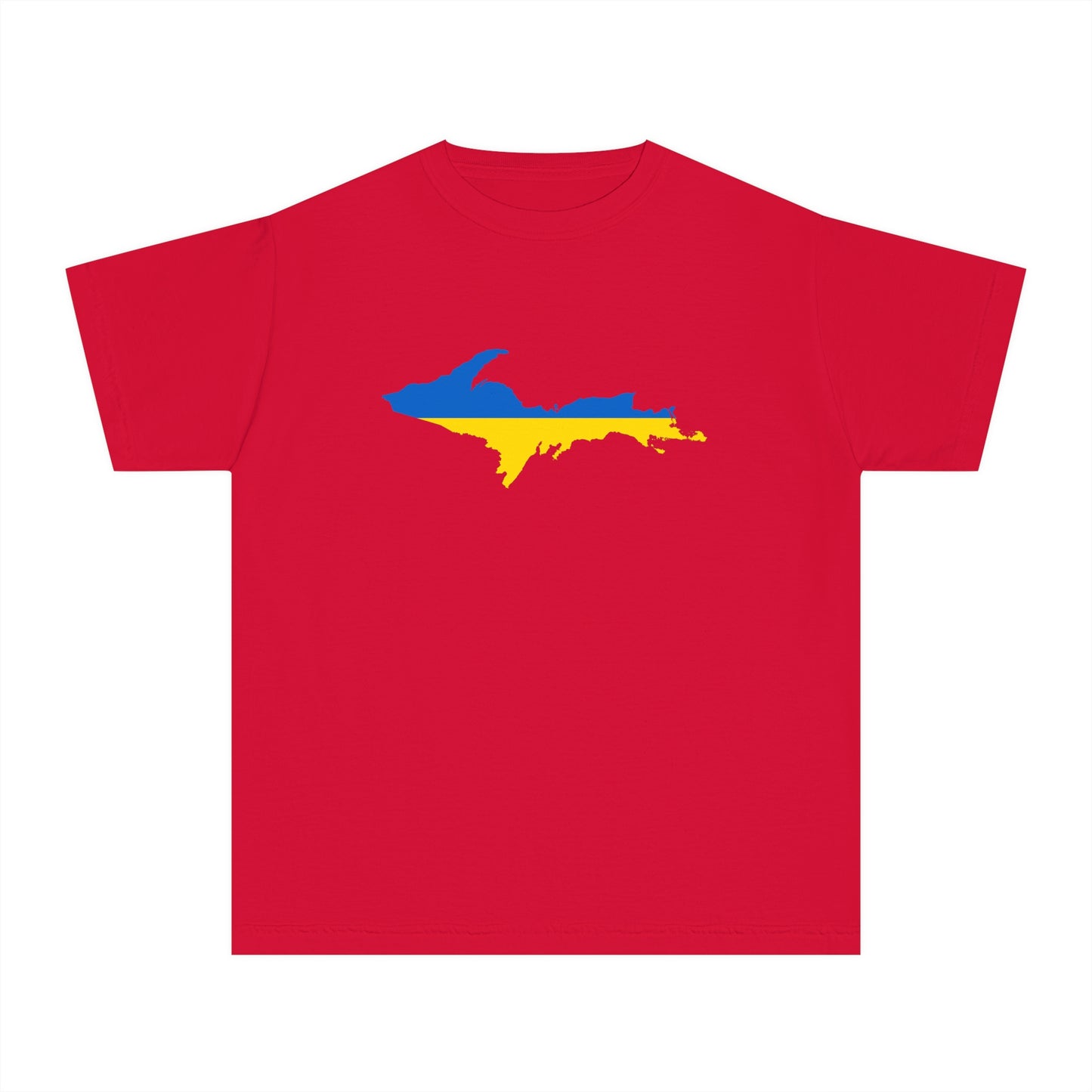 Michigan Upper Peninsula T-Shirt (w/ UP Ukraine Flag Outline) | Youth Garment-Dyed