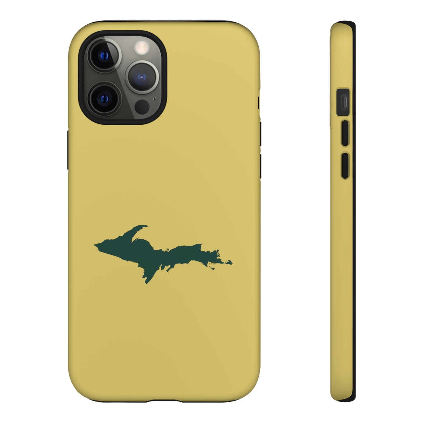 Michigan Upper Peninsula Tough Phone Case (Plum Yellow w/ Green UP Outline) | Apple iPhone