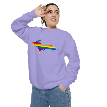 Michigan Upper Peninsula Sweatshirt (w/ UP Pride Flag Outline) | Unisex Garment Dyed