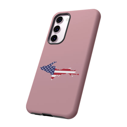 Michigan Upper Peninsula Tough Phone Case (Cherry Blossom Pink w/ UP USA Flag Outline) | Samsung & Pixel Android