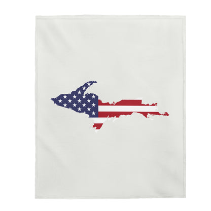 Michigan Upper Peninsula Plush Blanket (w/ UP USA Flag Outline) | Birch Bark White