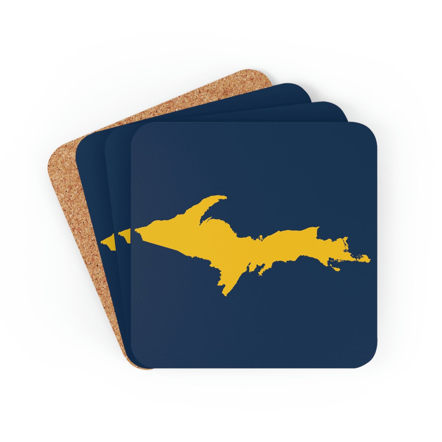 Michigan Upper Peninsula Coaster Set (Navy w/ Gold UP Outline) | Corkwood - 4 pack