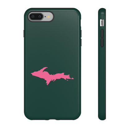 Michigan Upper Peninsula Tough Phone Case (Green w/ Pink UP Outline) | Apple iPhone