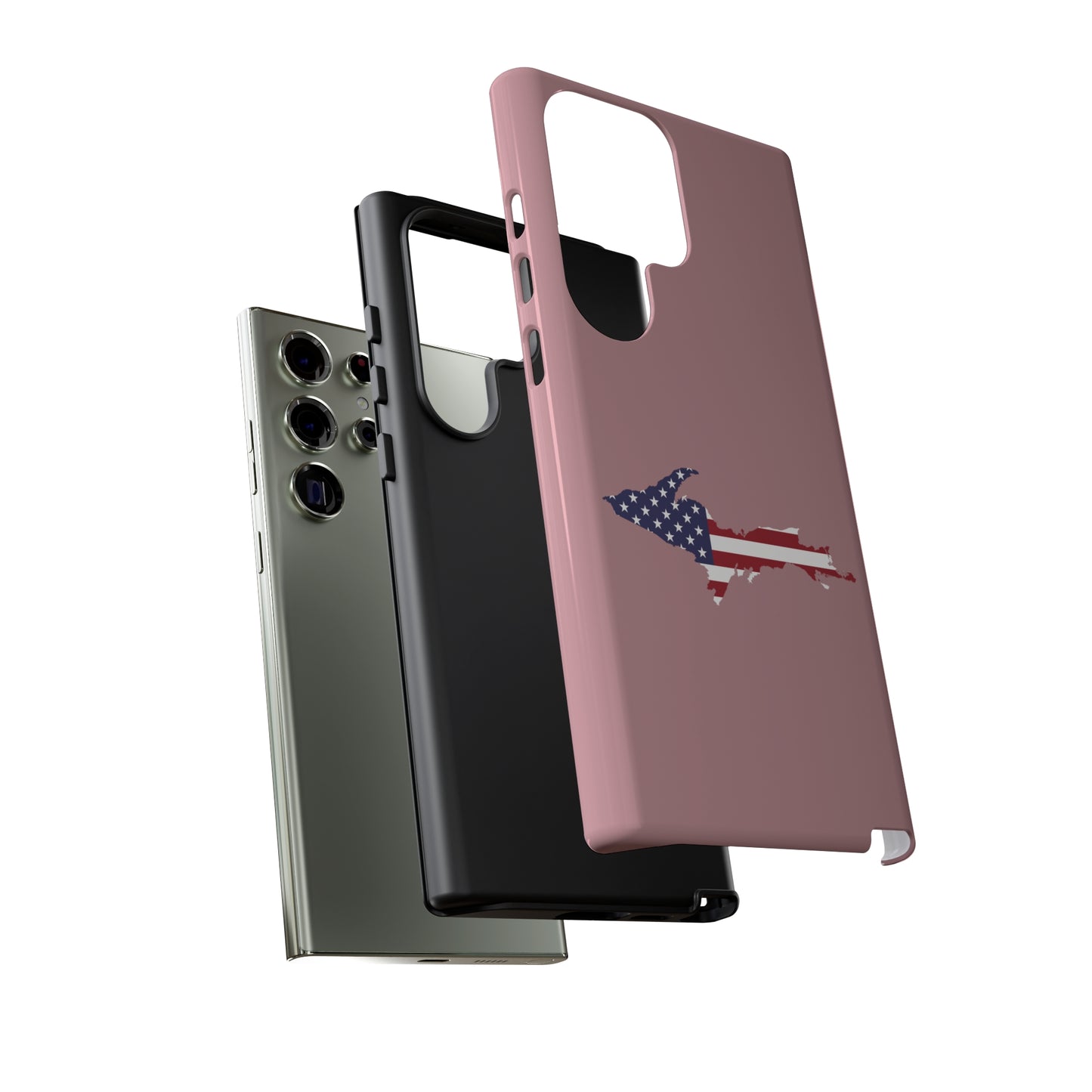 Michigan Upper Peninsula Tough Phone Case (Cherry Blossom Pink w/ UP USA Flag Outline) | Samsung & Pixel Android