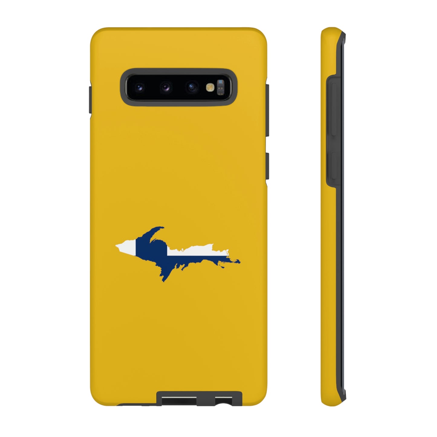 Michigan Upper Peninsula Tough Phone Case (Gold w/ UP Finland Flag Outline) | Samsung & Pixel Android