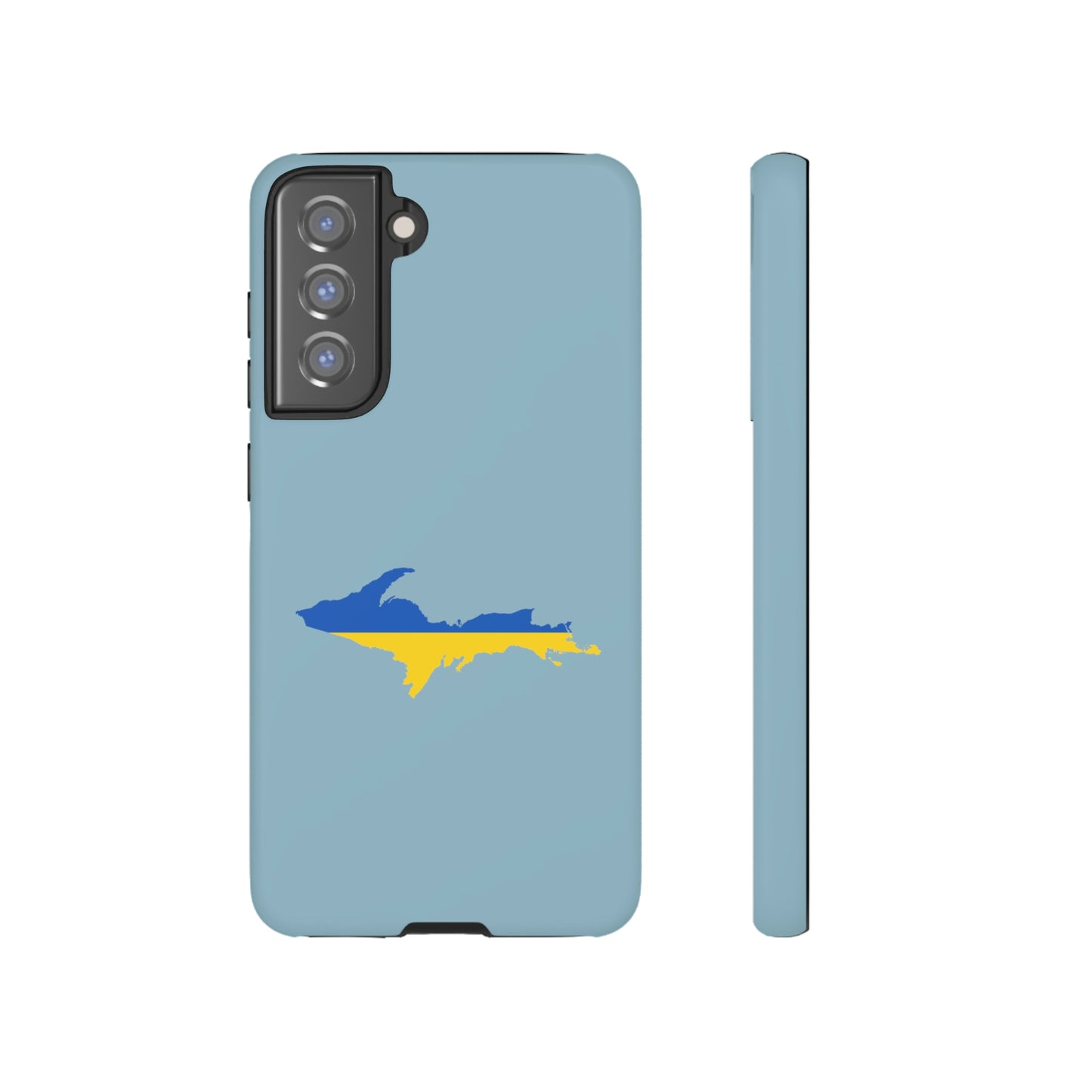 Michigan Upper Peninsula Tough Phone Case (Opal Blue w/ UP Ukraine Flag Outline) | Samsung & Pixel Android