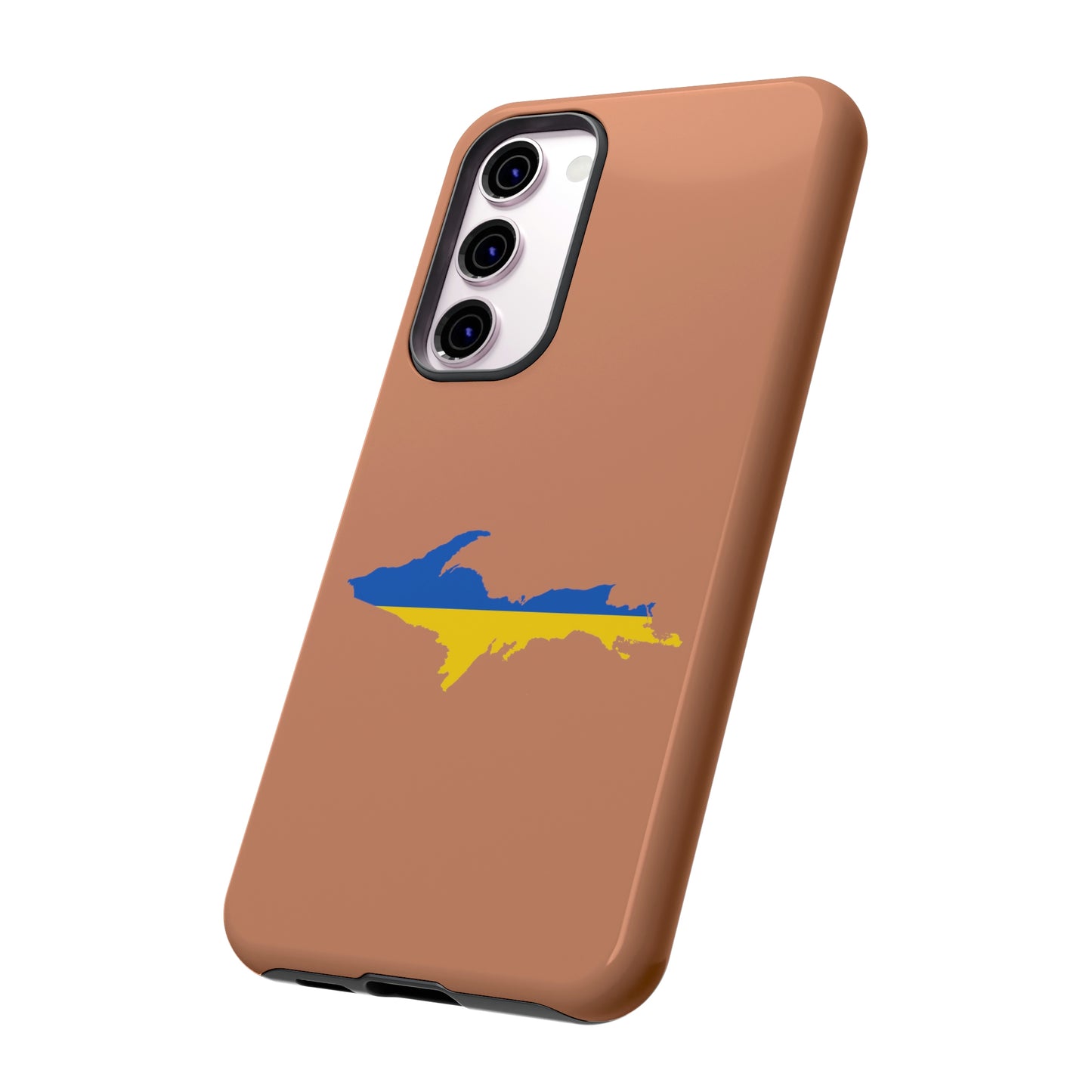 Michigan Upper Peninsula Tough Phone Case (Copper Color w/ UP Ukraine Flag Outline) | Samsung & Pixel Android