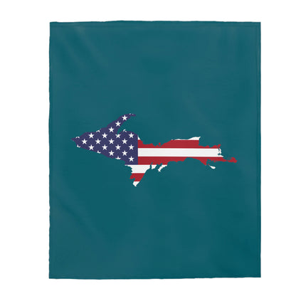 Michigan Upper Peninsula Plush Blanket (w/ UP USA Flag Outline) | Auburn Hills Teal