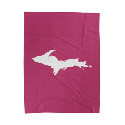 Michigan Upper Peninsula Plush Blanket (w/ UP Outline) | Apple Blossom Pink